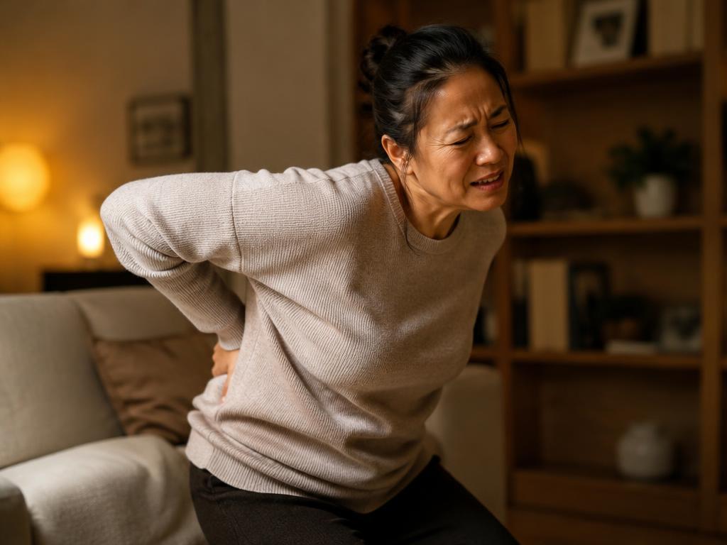 Woman clutching her lower back in visible pain